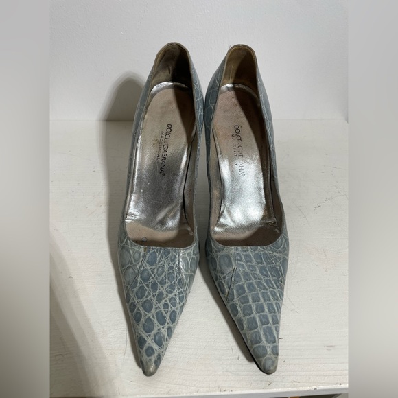 DOLCE & GABBANA light blue Croc leather pointed toe pumps Size 37 - Picture 1 of 7